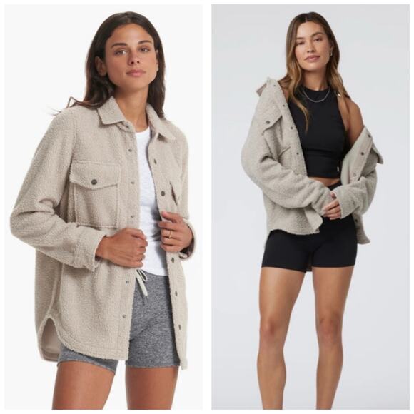 Vuori Jackets & Blazers - Vuori Sycamore Shirt Jacket Size Medium Taupe Sherpa Snap Button Oversized